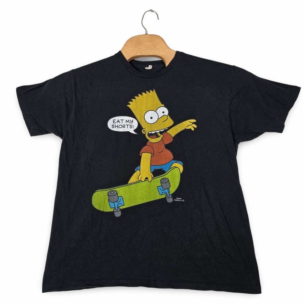 Bart Simpson Eat My Shorts Skateboard Graphic T-Shirt Mens Large Black Zuni Y2K